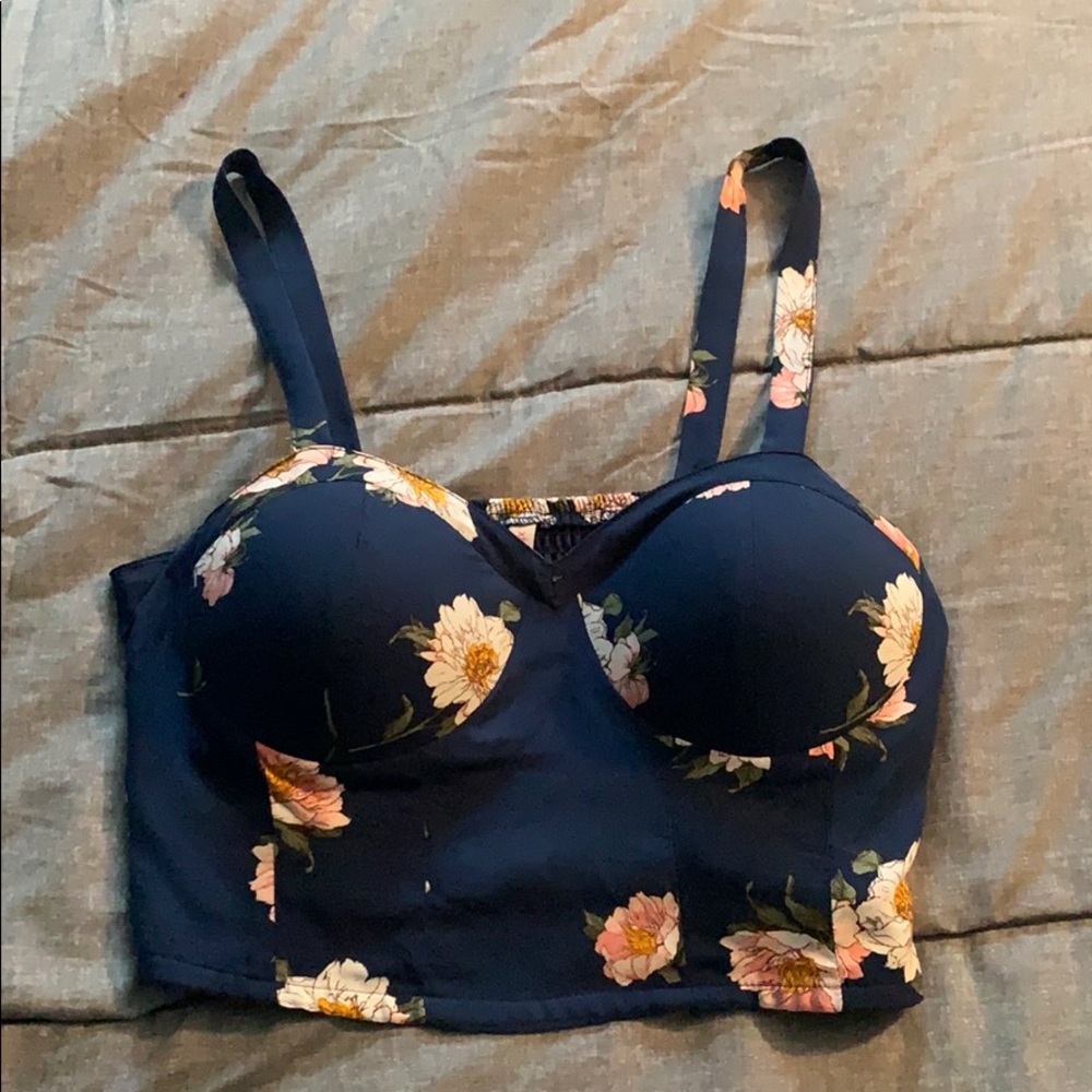 Navy blue floral crop top